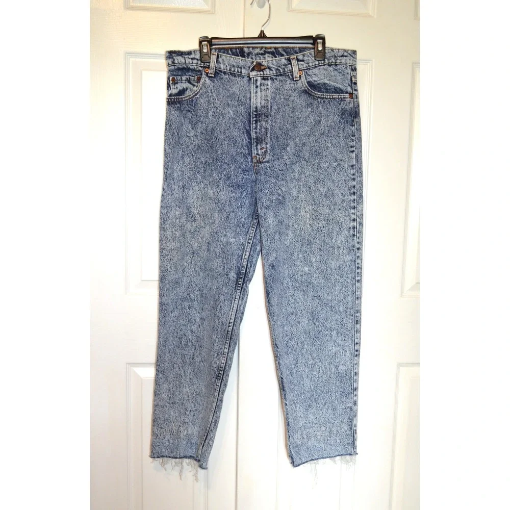 Vintage Levi's 550 1980'S Acid Wash Made In USA Mens 38x32 Cut Off to Inseam 27